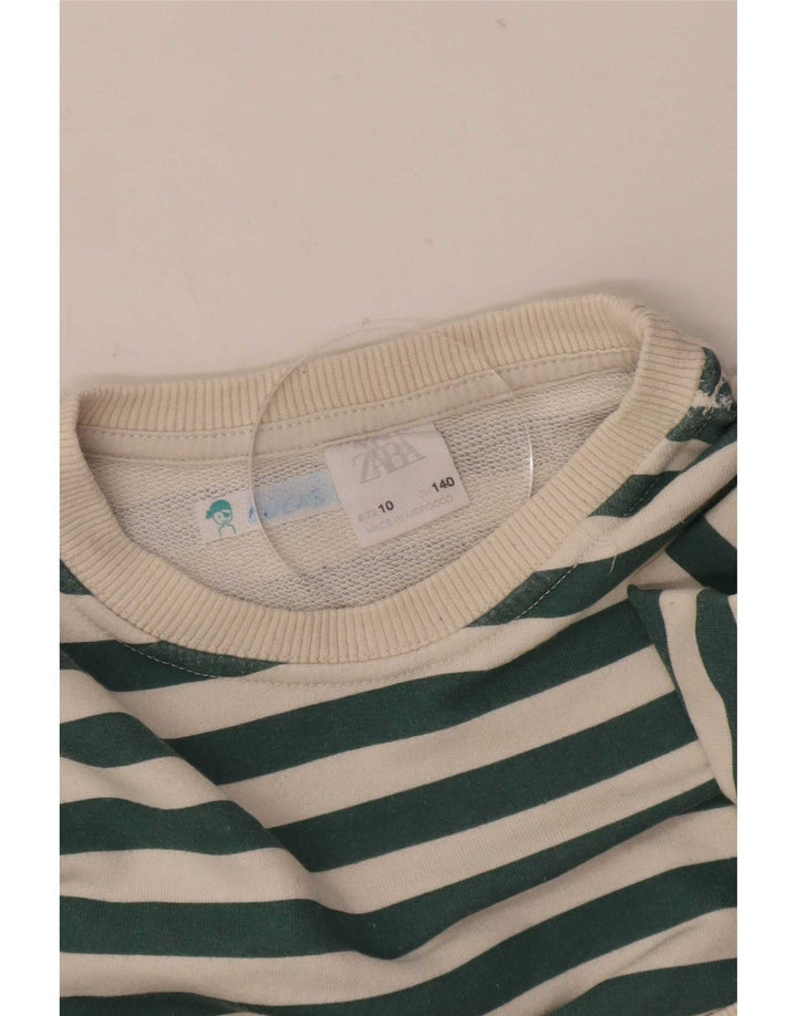Zara Boys Sweatshirt Jumper 9-10 år Grøn Stribet