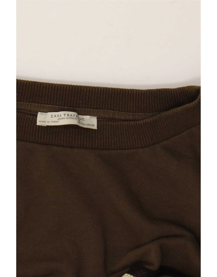 Zara Womens Oversized Sweatshirt Jumper UK 10 Small Khaki Geometric