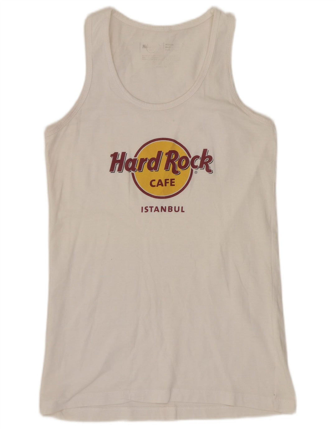 HARD ROCK CAFE Dame Istanbul Grafisk Vest Top UK 12 Medium Hvid Bomuld