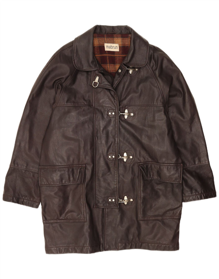 MABRUN Dame Oversized Læderfrakke IT 50 XL Brun Læder