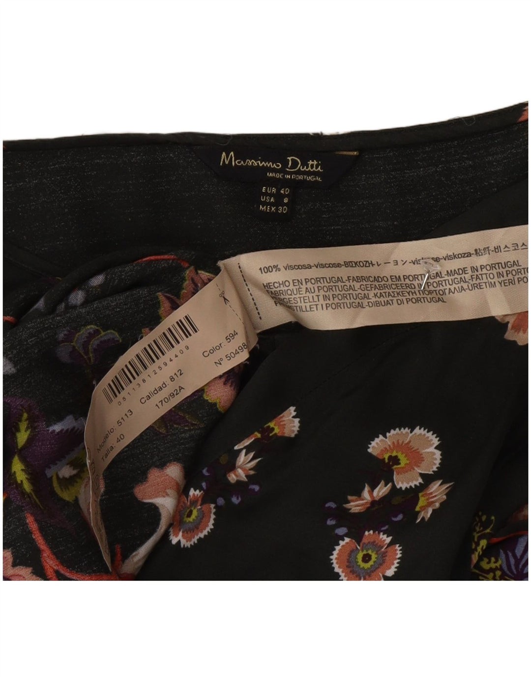 Massimo Dutti Dame Langærmet Bluse Top EU 40 Medium Green Floral
