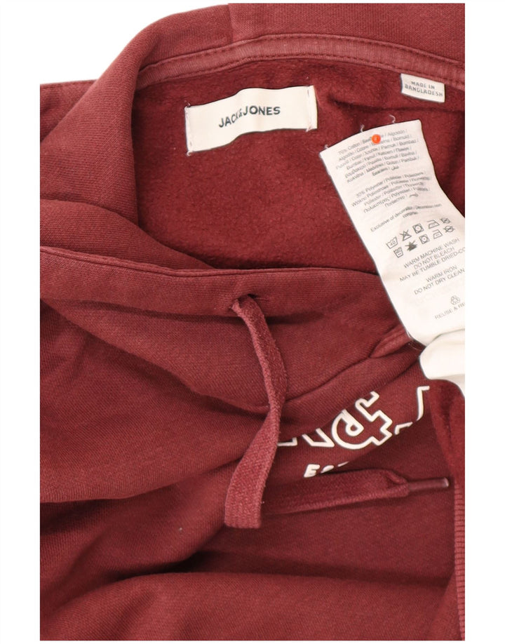 JACK & JONES Mens Graphic Hoodie Jumper Small Maroon Cotton