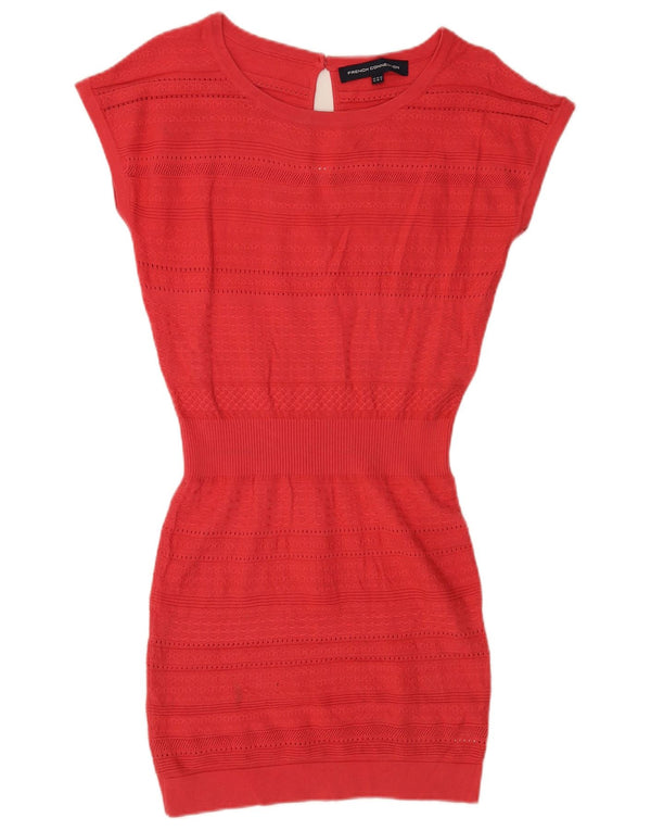 French Connection Dame Ærmeløs Jumper Dress UK 10 Small Red Bomuld