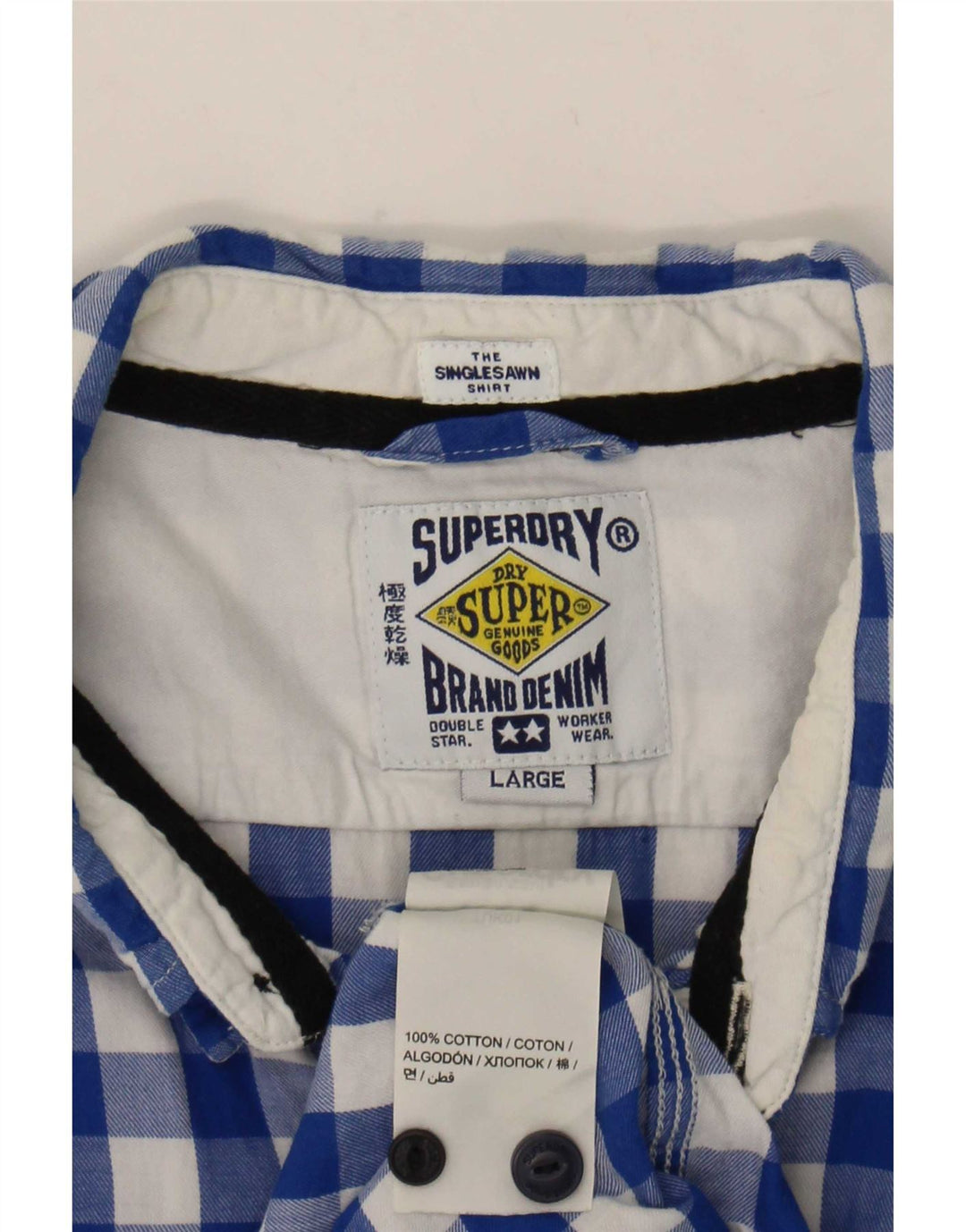 Superdry herreskjorte stor blå Gingham bomuld