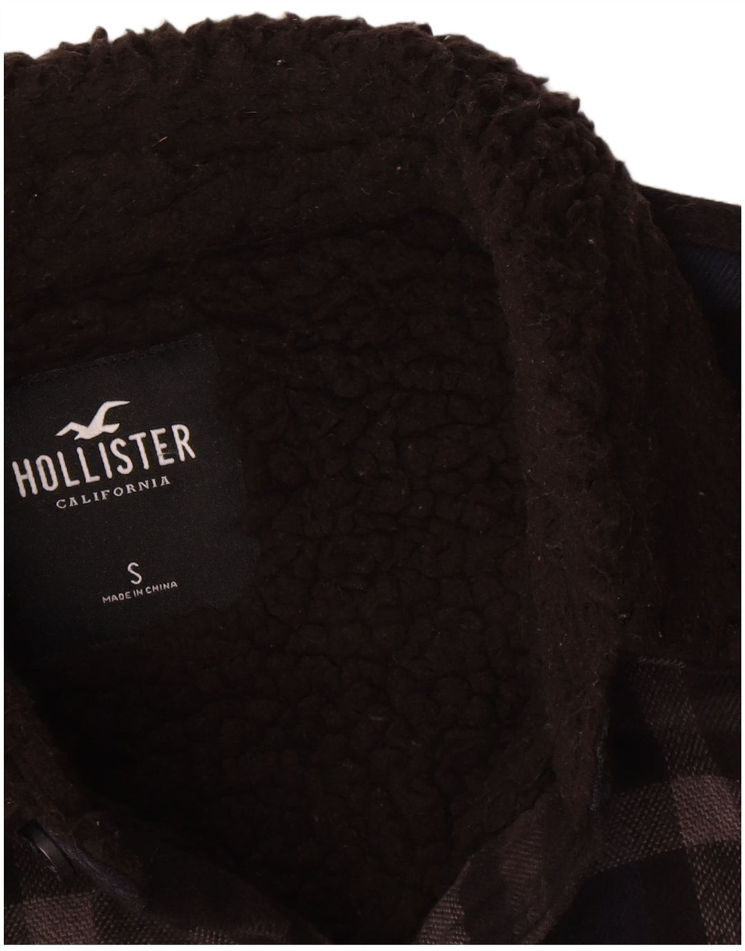 Hollister Sherpa-jakke til mænd UK 36 Lille sort ternet bomuld
