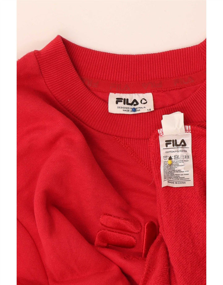 Fila Dame Grafisk Sweatshirt Jumper UK 14 Stor Rød Bomuld