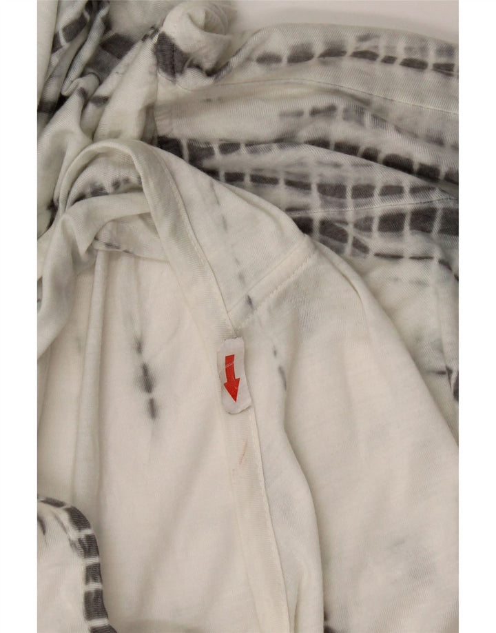 Vintage dame hætte top 3/4 ærme UK 14 Medium White Tie Dye Polyester
