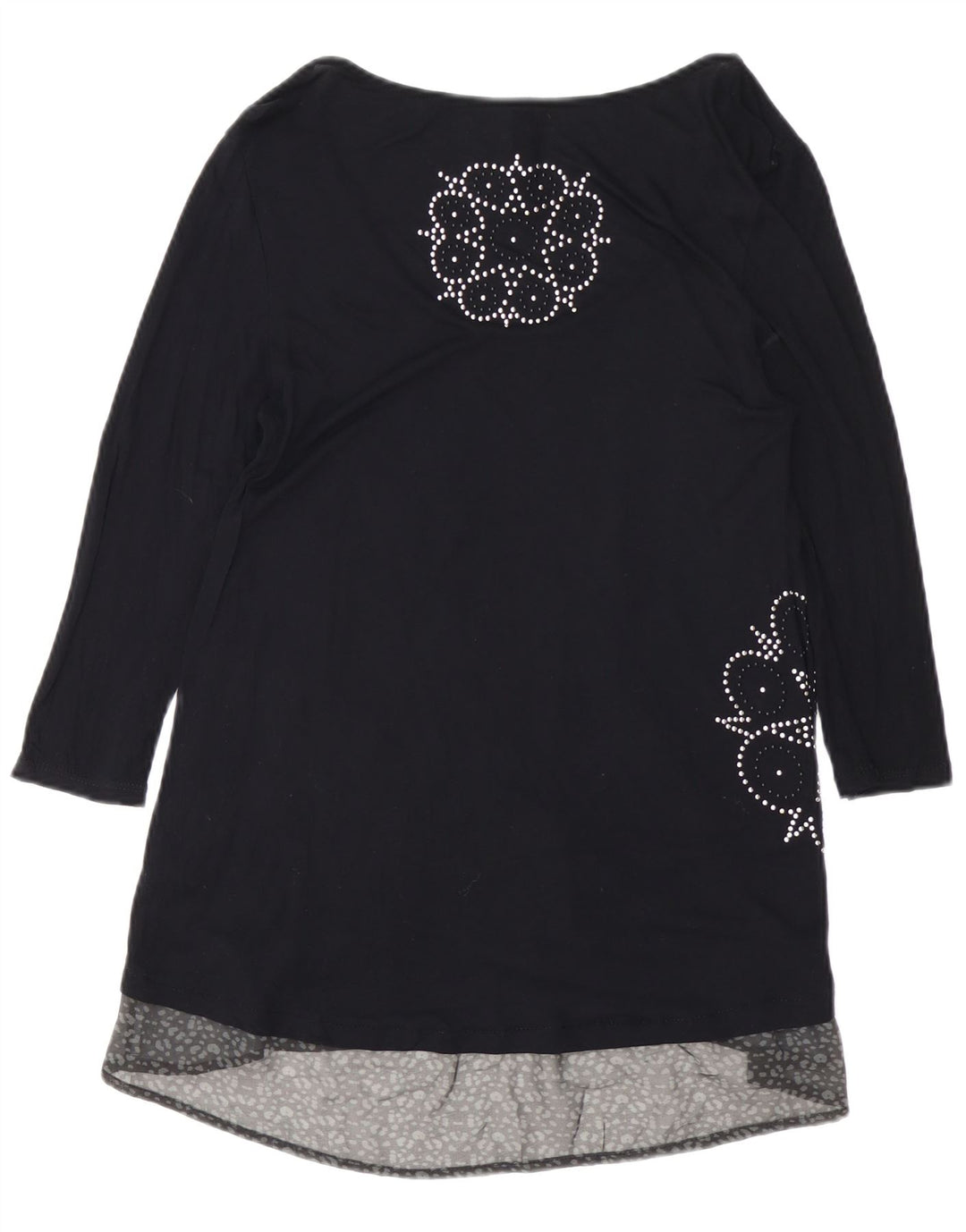 DESIGUAL Kvinder 3/4-ærmet grafisk A-line kjole UK 12 Medium Sort Viscose