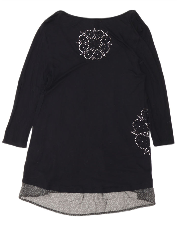 DESIGUAL Kvinder 3/4-ærmet grafisk A-line kjole UK 12 Medium Sort Viscose