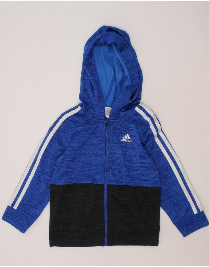 ADIDAS Boys Zip Hoodie Sweater 3-4 Years Blue Colourblock Polyester Vintage Adidas and Second-Hand Adidas from Messina Hembry 