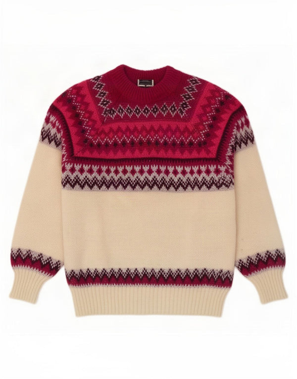 Vintage dame sweater med rund hals DK 12 Medium Off White Fair Isle