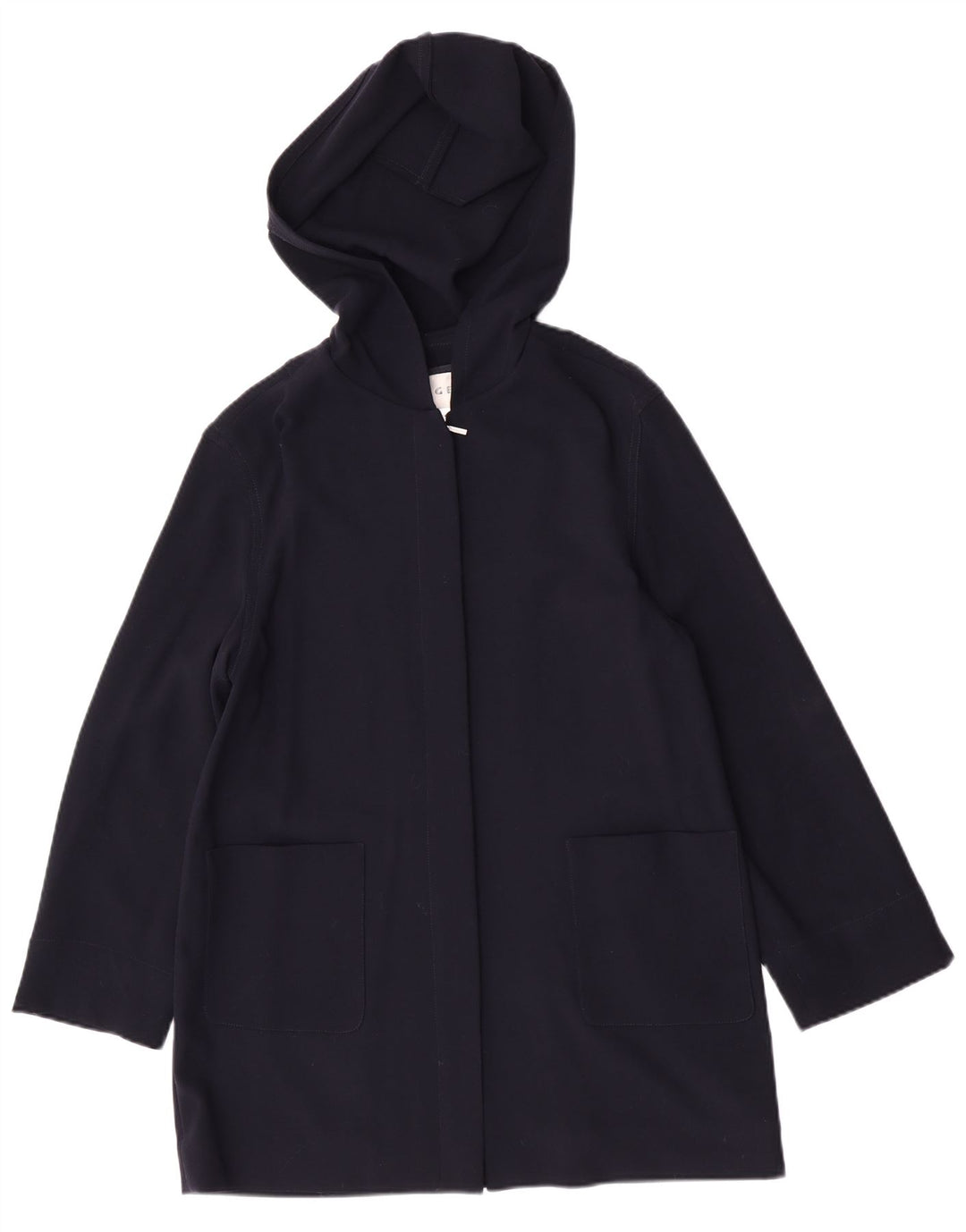 Jaeger Dame Hætte Oversized Overfrakke UK 10 Small Navy Blue Virgin Wool