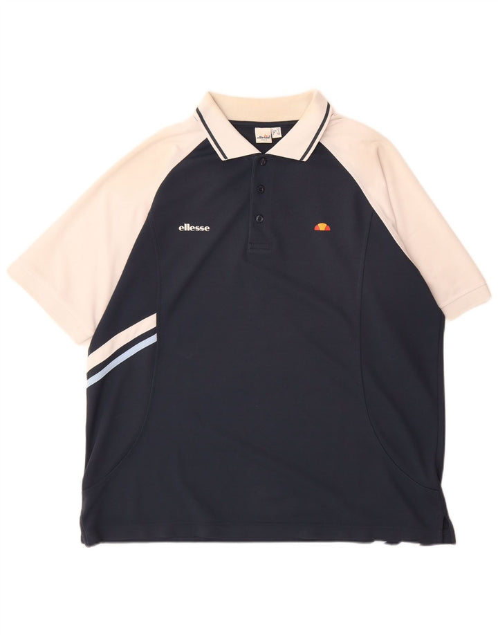 Ellesse Herre Loose Fit Polo Shirt Large Navy Blue Colourblock Polyester