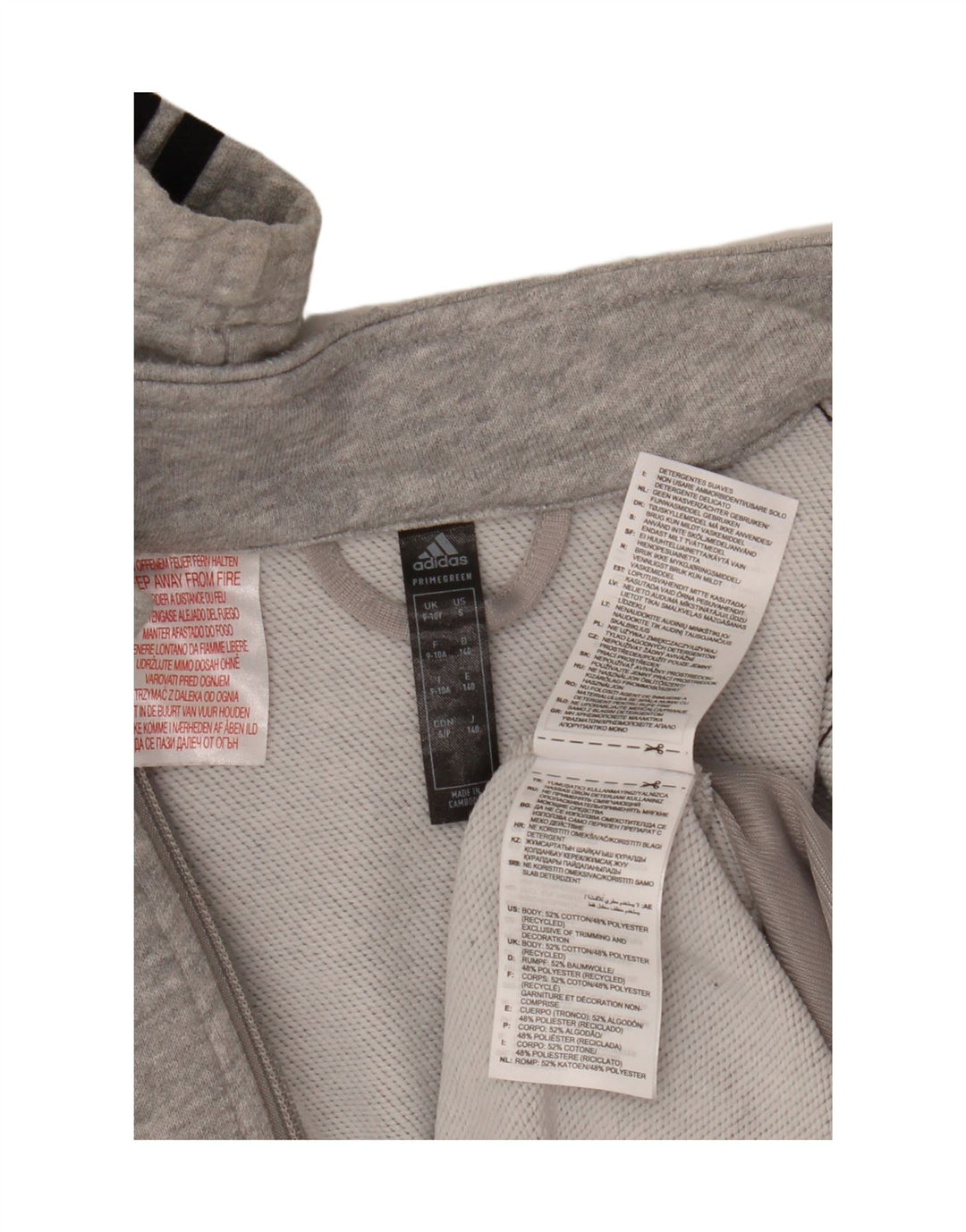 ADIDAS Boys Primegreen træningsdragt topjakke 9-10 år Grå bomuld