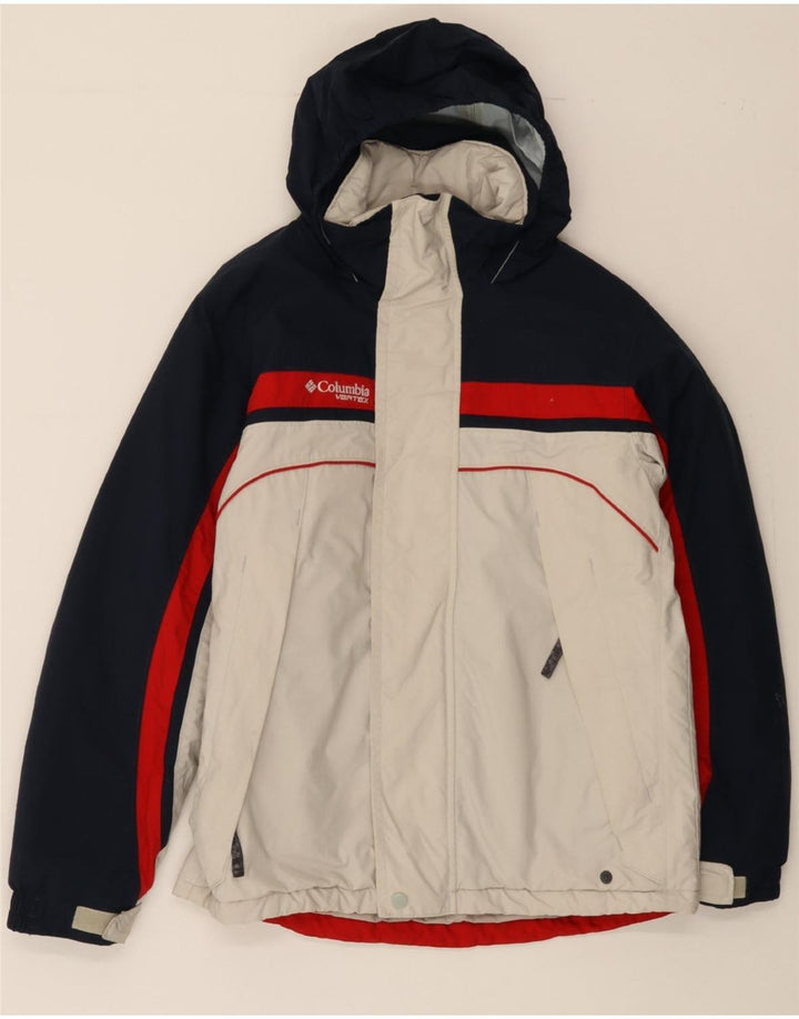 COLUMBIA Boys Hooded Windbreaker Jacket 14-15 Years  White Colourblock Vintage Columbia and Second-Hand Columbia from Messina Hembry 