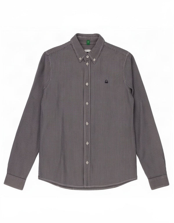 Benetton Womens Shirt UK 12 Medium Navy Blue Pinstripe