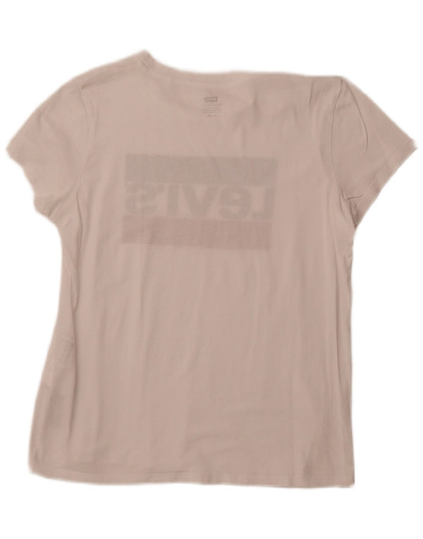 LEVI'S Grafisk T-shirt top til kvinder UK 12 Medium hvid bomuld