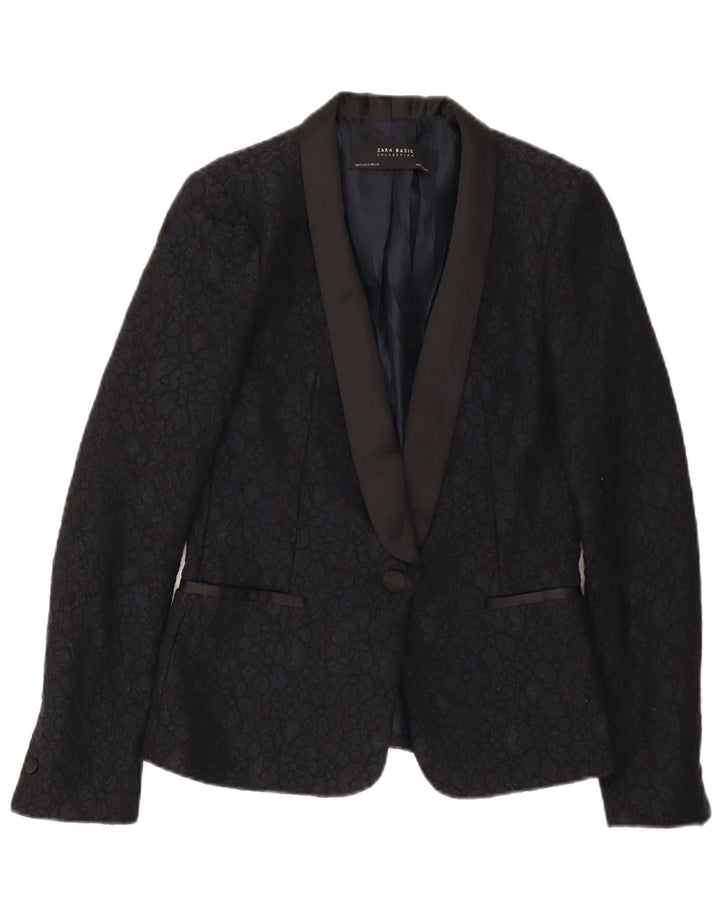 Zara Dame 1 Knap Blazer Jacket UK 10 Small Black Floral