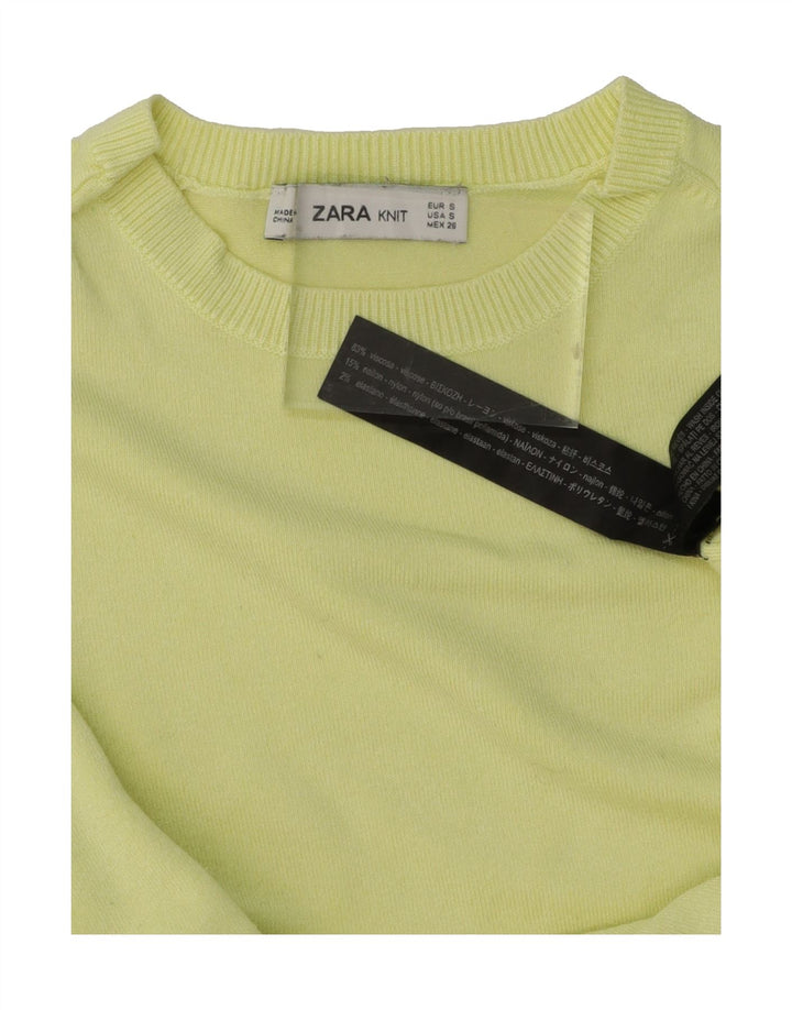 ZARA Womens Crew Neck Jumper Sweater UK 8 Small Yellow Viscose Vintage Zara and Second-Hand Zara from Messina Hembry 