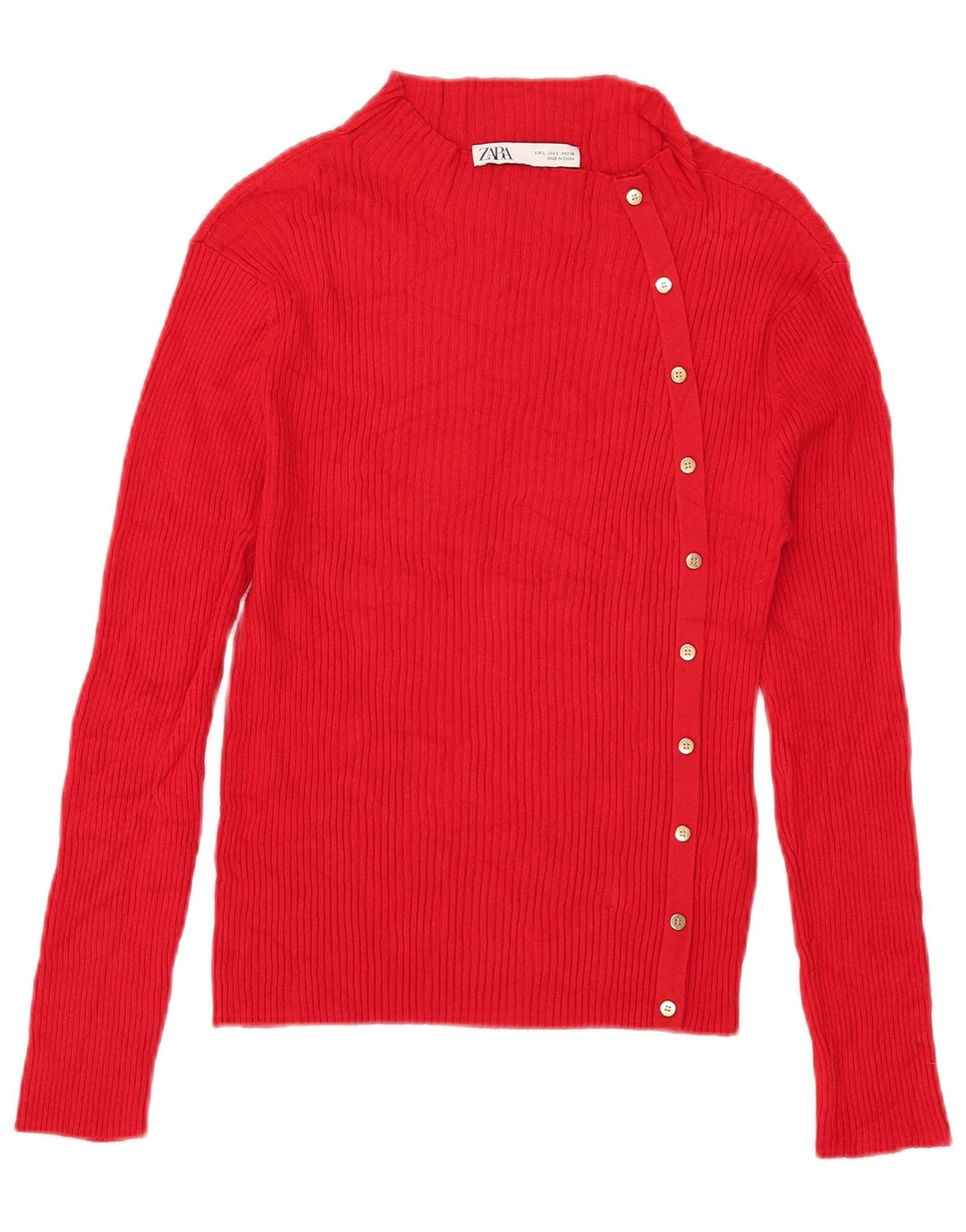 Zara Dame Turtle Neck Jumper Sweater UK 14 Large Red Viscose