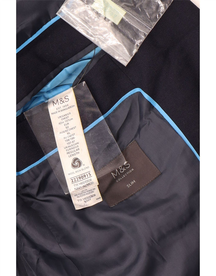 Marks & Spencer herre 2-knaps slim blazerjakke UK 42 XL marineblå uld
