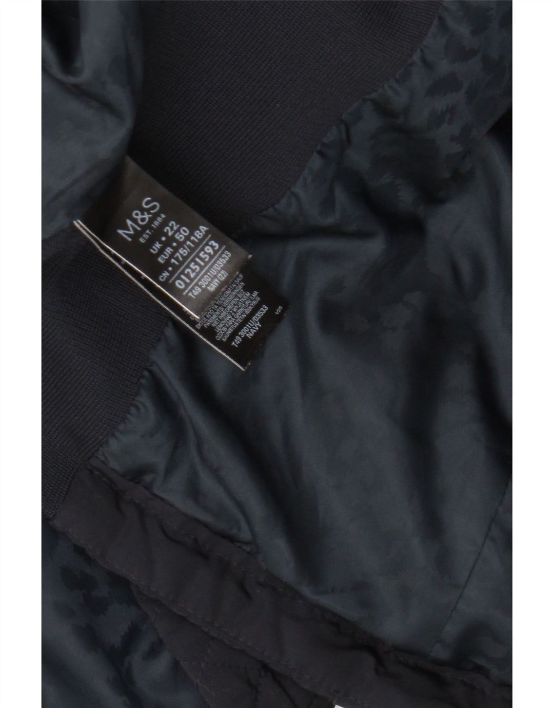 Marks & Spencer Quiltet jakke til kvinder UK 22 3XL Navy Blue Polyester