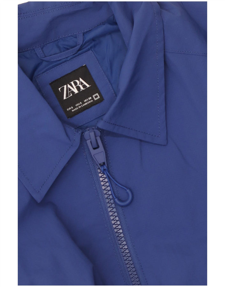 Zara Herre Graphic Bomber Jacket UK 36 Small Blue