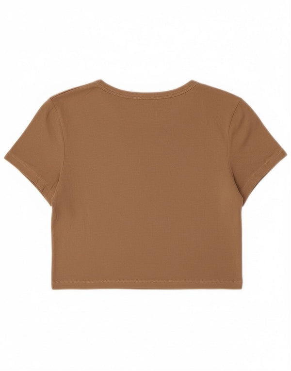 Zara Womens Crop T-Shirt Top UK 14 Stor Beige Viscose