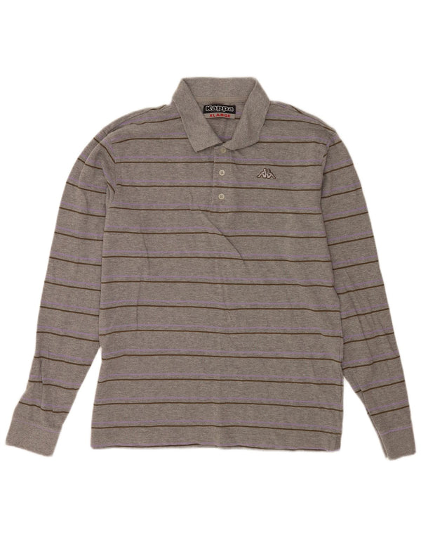 Kappa Langærmet Polo Shirt til mænd XL Gråstribet bomuld