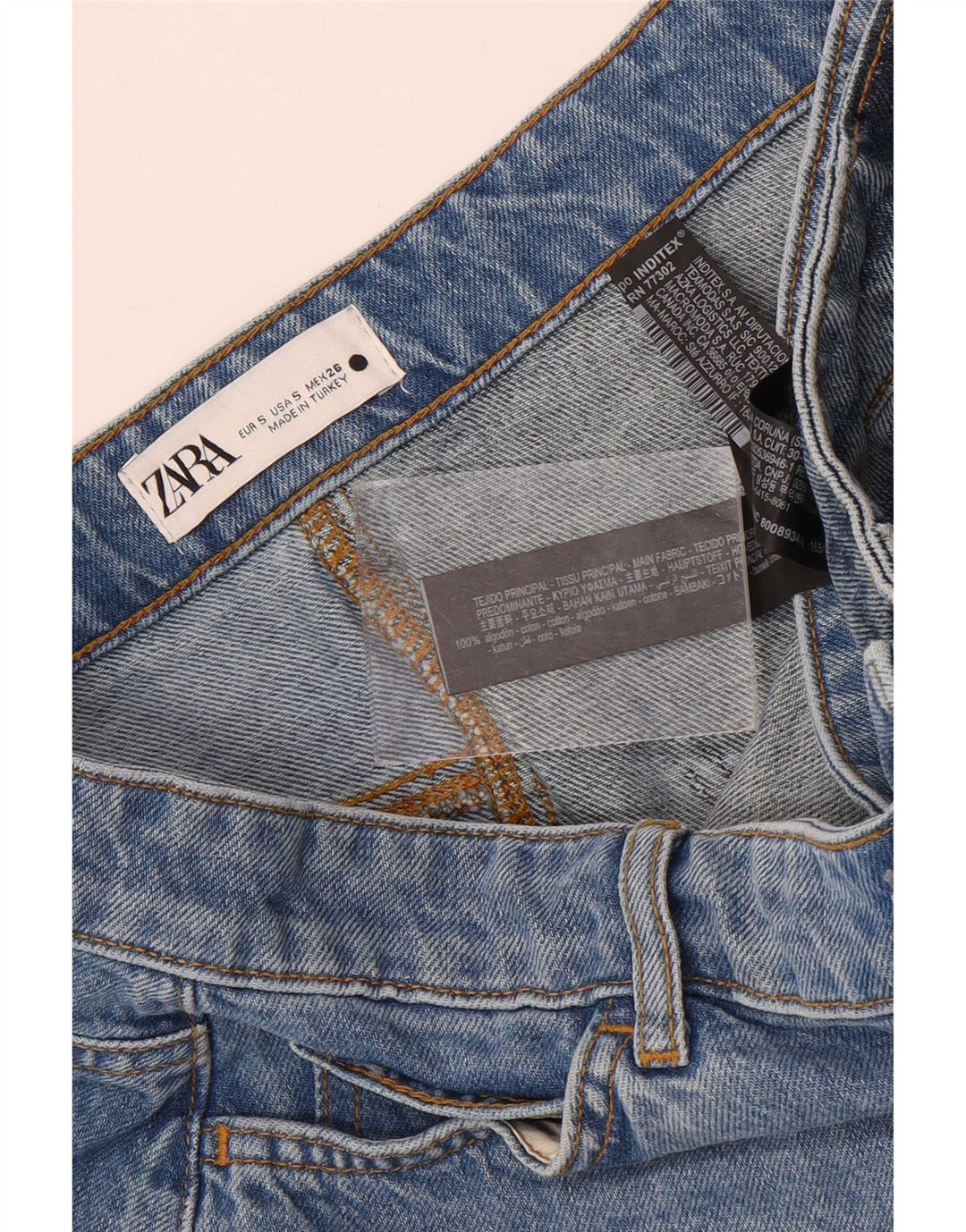 Zara Dame asymmetrisk denim nederdel lille W26 blå patchwork bomuld