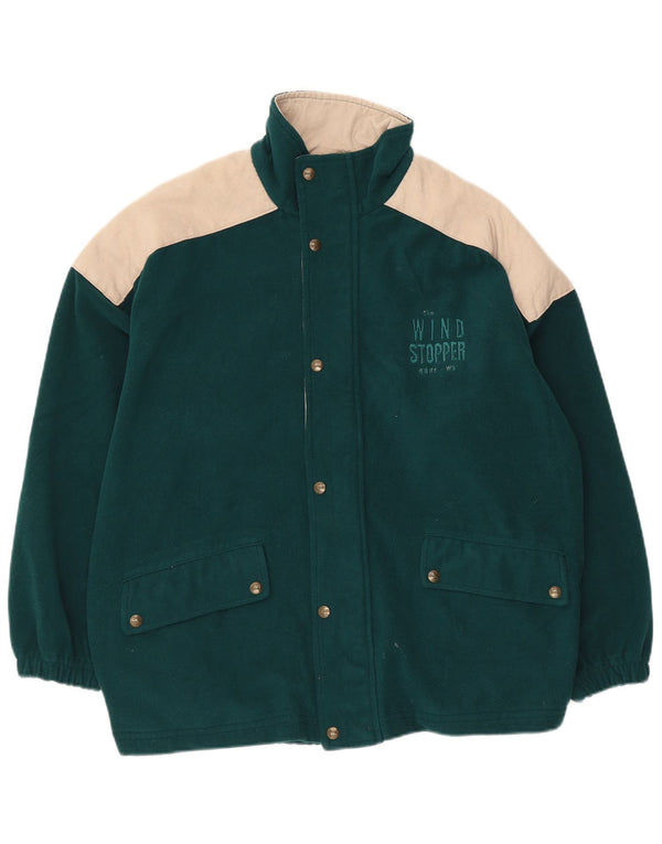 Vintage Herre grafisk Loose Fit Fleecejakke UK 36 Small Green Colourblock