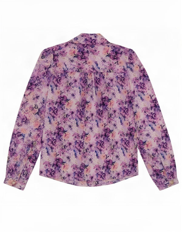 Vintage dameskjortebluse UK 12 Medium Multicolored Floral Polyester
