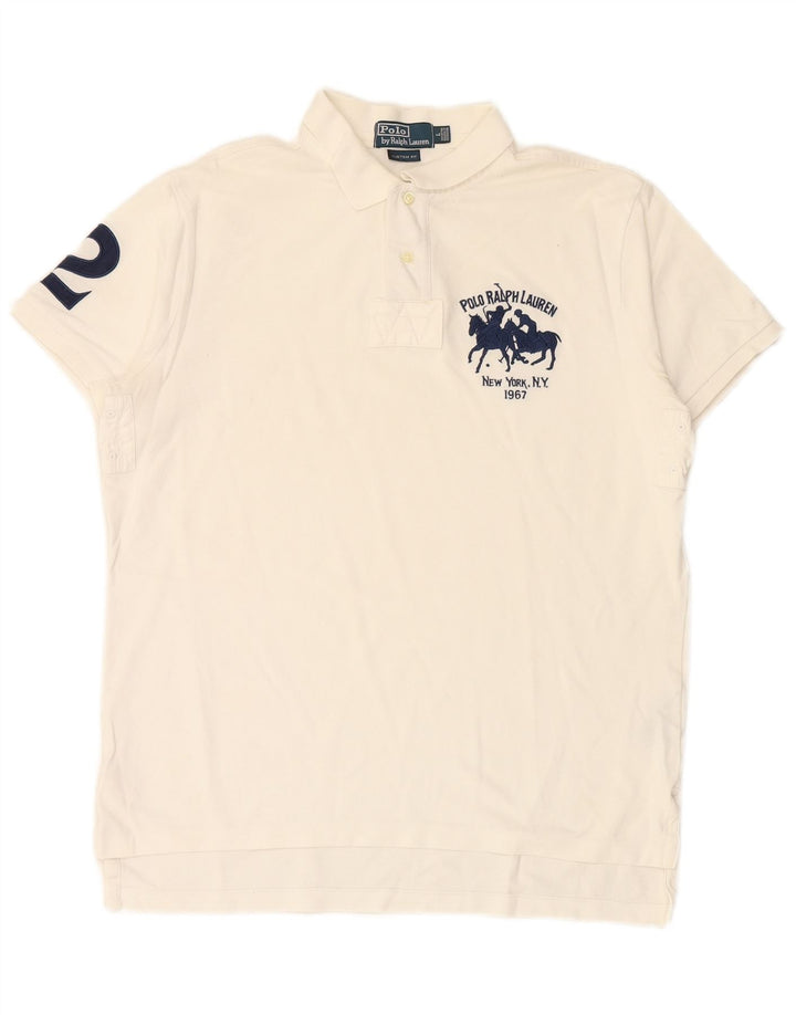 POLO RALPH LAUREN Herre Custom Fit Rugby Polo Shirt Stor hvid bomuld