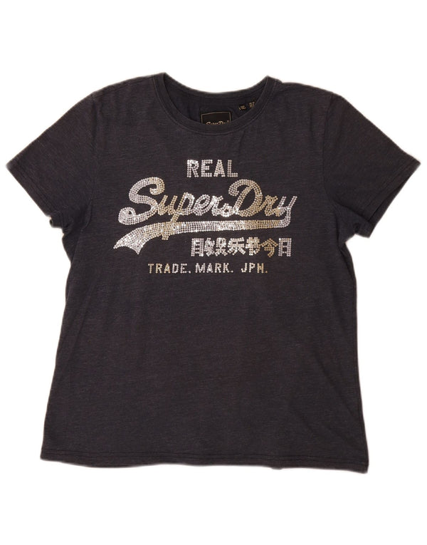 Superdry Grafisk T-shirt top til kvinder UK 12 Mellemgrå