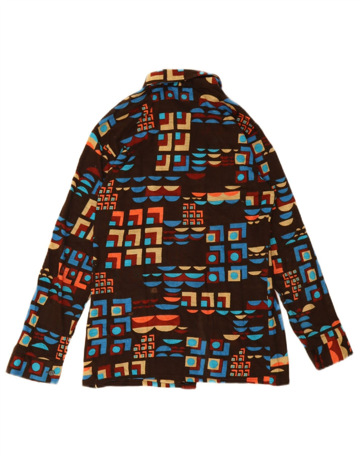 Vintage drengeskjorte 11-12 år brun geometrisk polyakryl