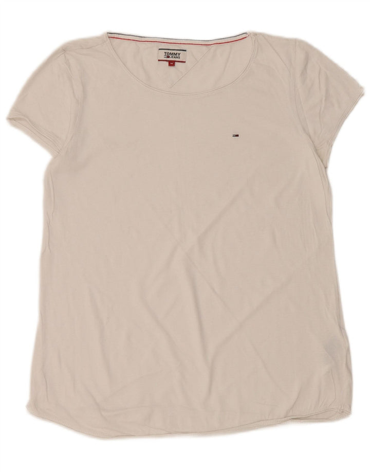 TOMMY HILFIGER T-shirt top til kvinder UK 14 Medium hvid bomuld