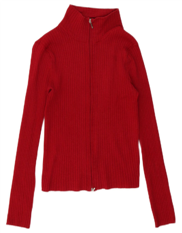 Zara Dame Cardigan Sweater UK 12 Medium Red Ramie