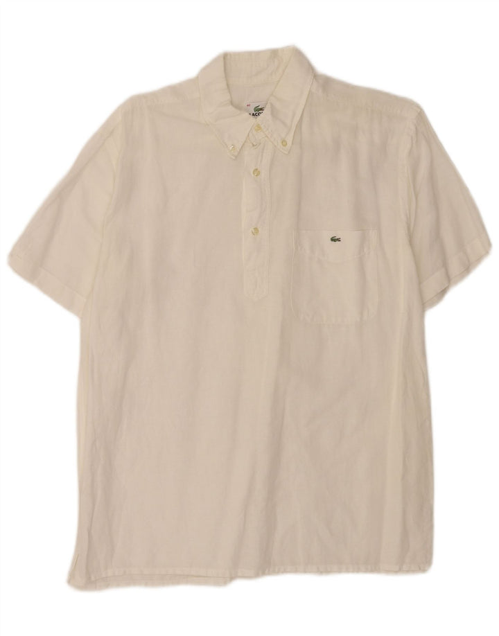 Lacoste Herre Kortærmet Pullover Shirt Størrelse 42 Large White Linen