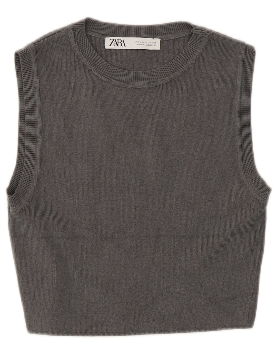 ZARA Womens Crop Vest Tank Top UK 14 Large Grey Viscose