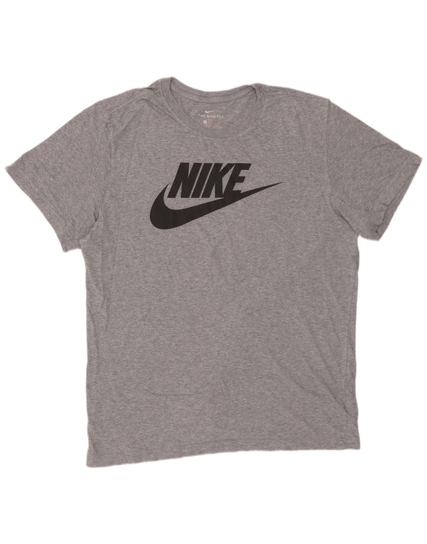 NIKE Mens Graphic T-Shirt Top Large Grey Cotton