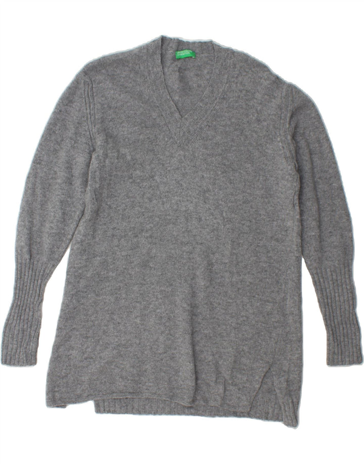 BENETTON Womens V-Neck Jumper Sweater UK 16 Large Grey Vintage Benetton and Second-Hand Benetton from Messina Hembry 