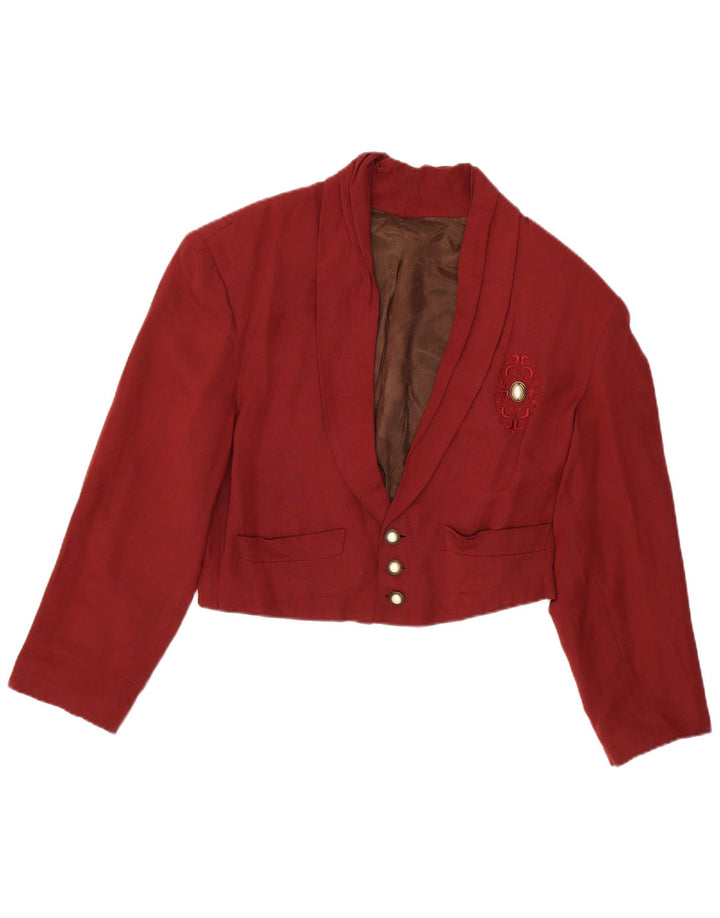 Vintage dameoversized Crop 3-knaps blazerjakke UK 14 Medium Maroon