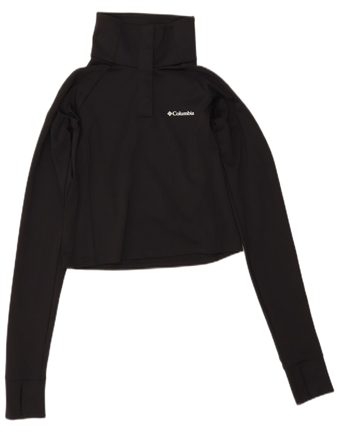 COLUMBIA Womens Crop Button Neck Pullover Træningsdragt Top UK 12 Medium Black