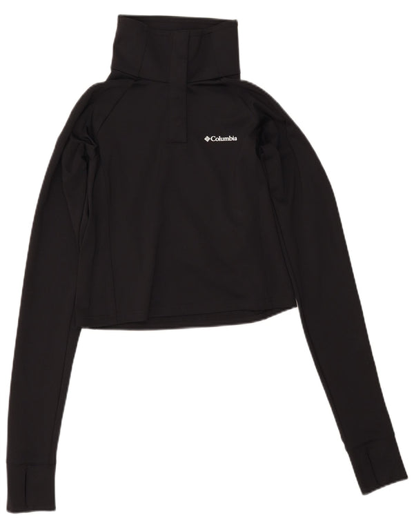 COLUMBIA Womens Crop Button Neck Pullover Træningsdragt Top UK 12 Medium Black