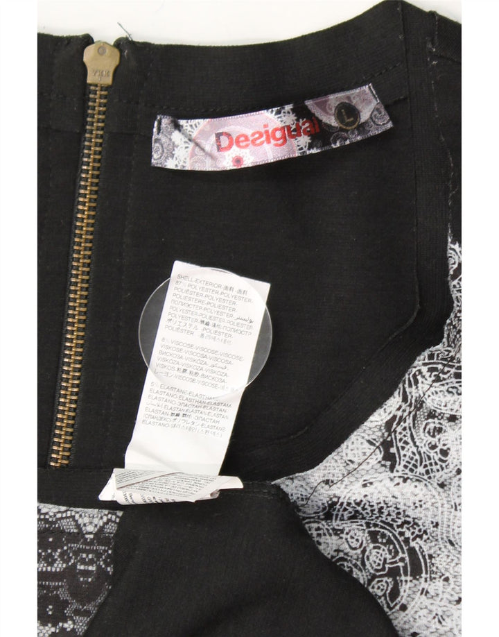 DESIGUAL Womens Sheath Dress UK 14 Large Black Floral Polyester Vintage Desigual and Second-Hand Desigual from Messina Hembry 