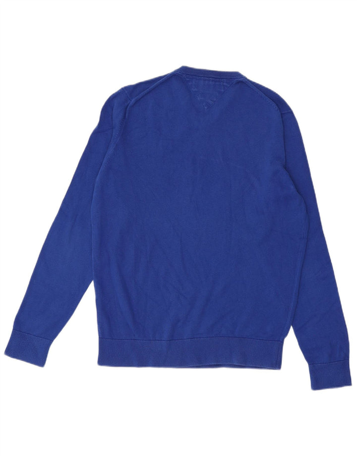 TOMMY HILFIGER Mens V-Neck Jumper Sweater Medium Blue Cotton