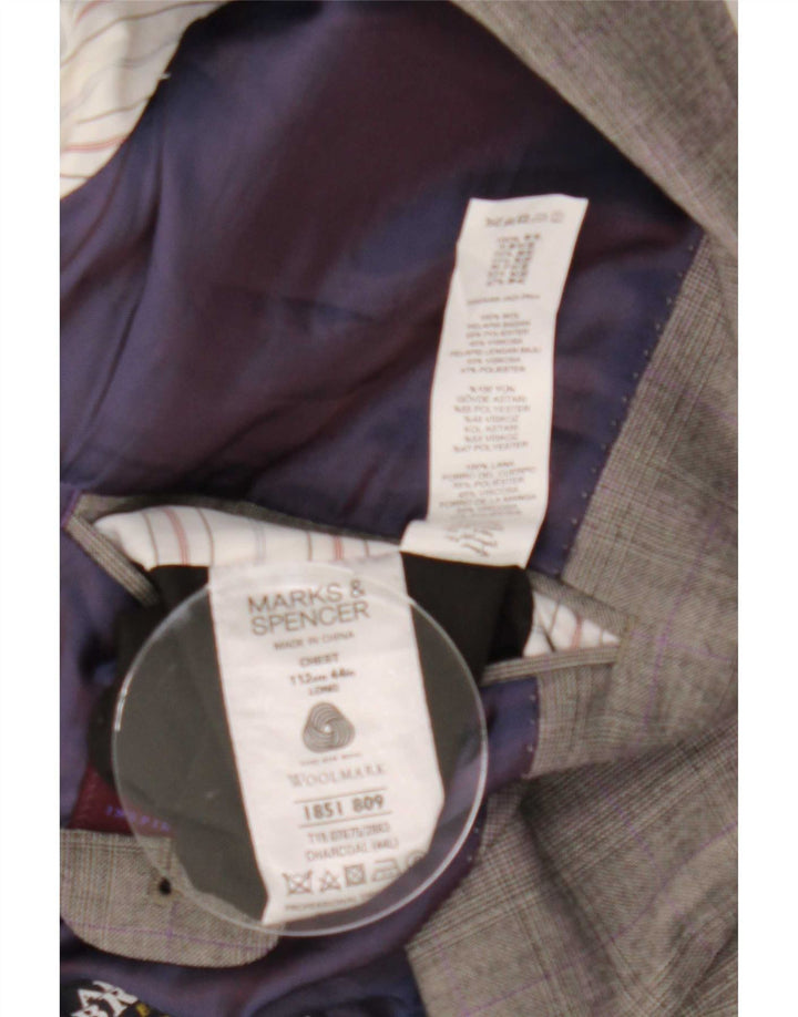 Marks & Spencer Herre 2-knaps blazerjakke UK 44 XL Grå ternet uld