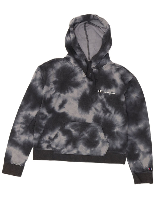 Champion Dame Hoodie Jumper UK 16 Large Navy Blue Tie Dye Bomuld