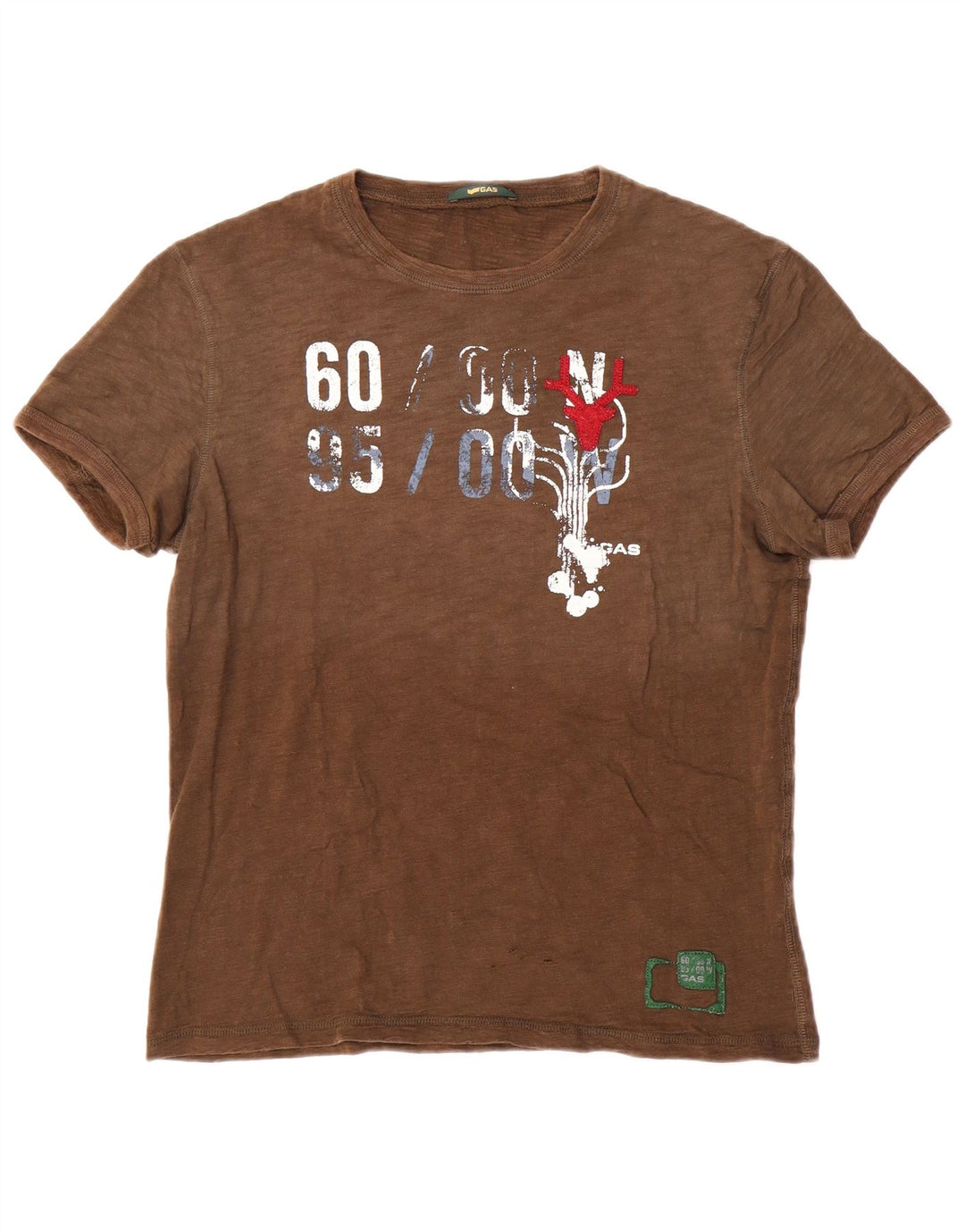 Gas Herre grafisk T-shirt top medium brun bomuld