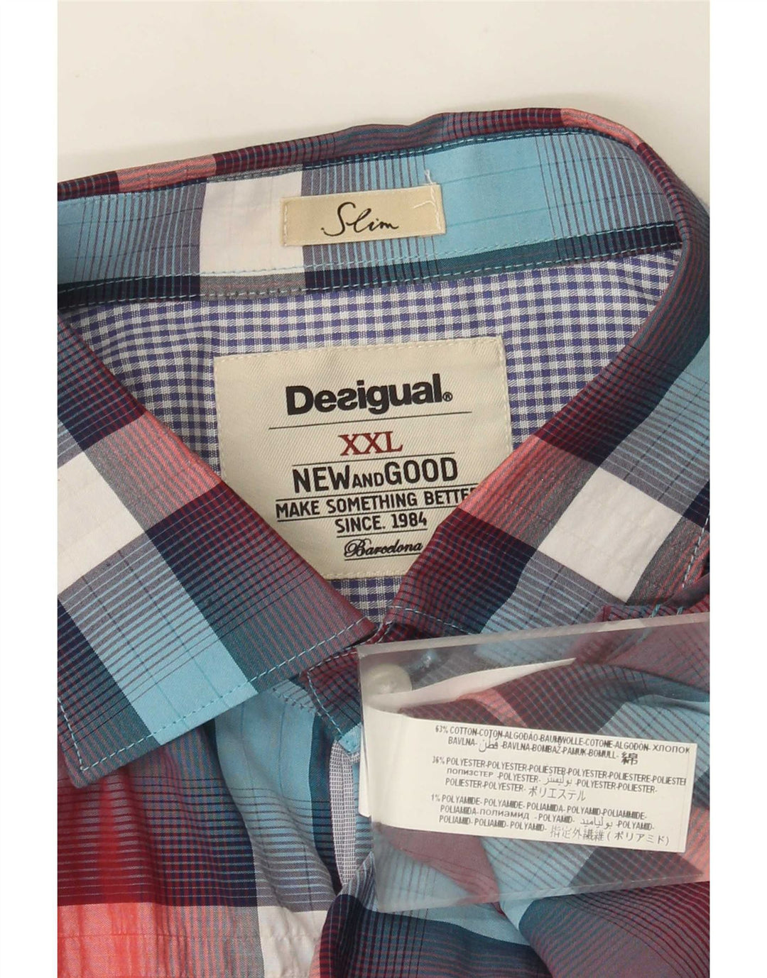 Desigual Slim Skjorte til mænd 2XL flerfarvet ternet bomuld